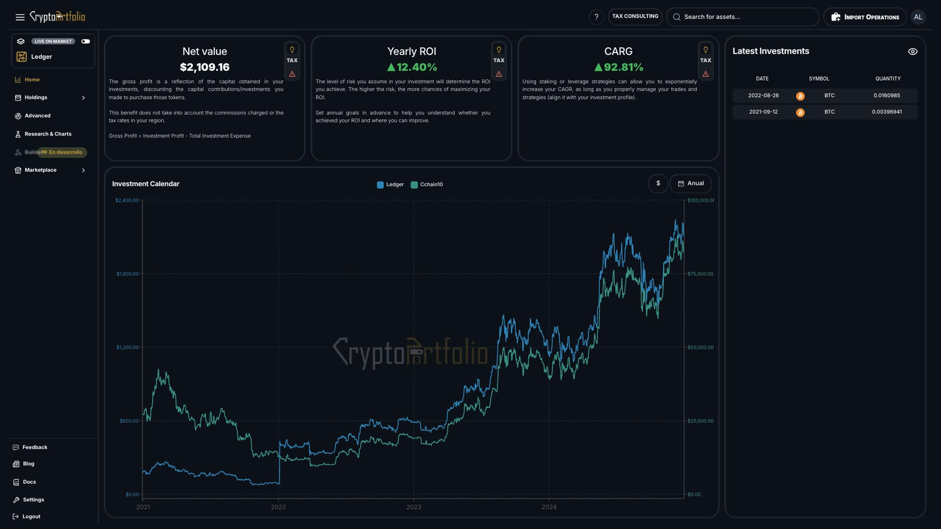 Crypto Portfolio home dashboard